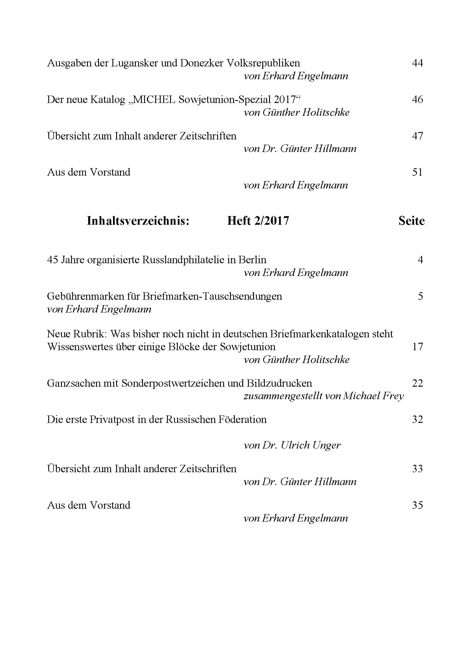 Inhaltsverzeichnisse ab 2016